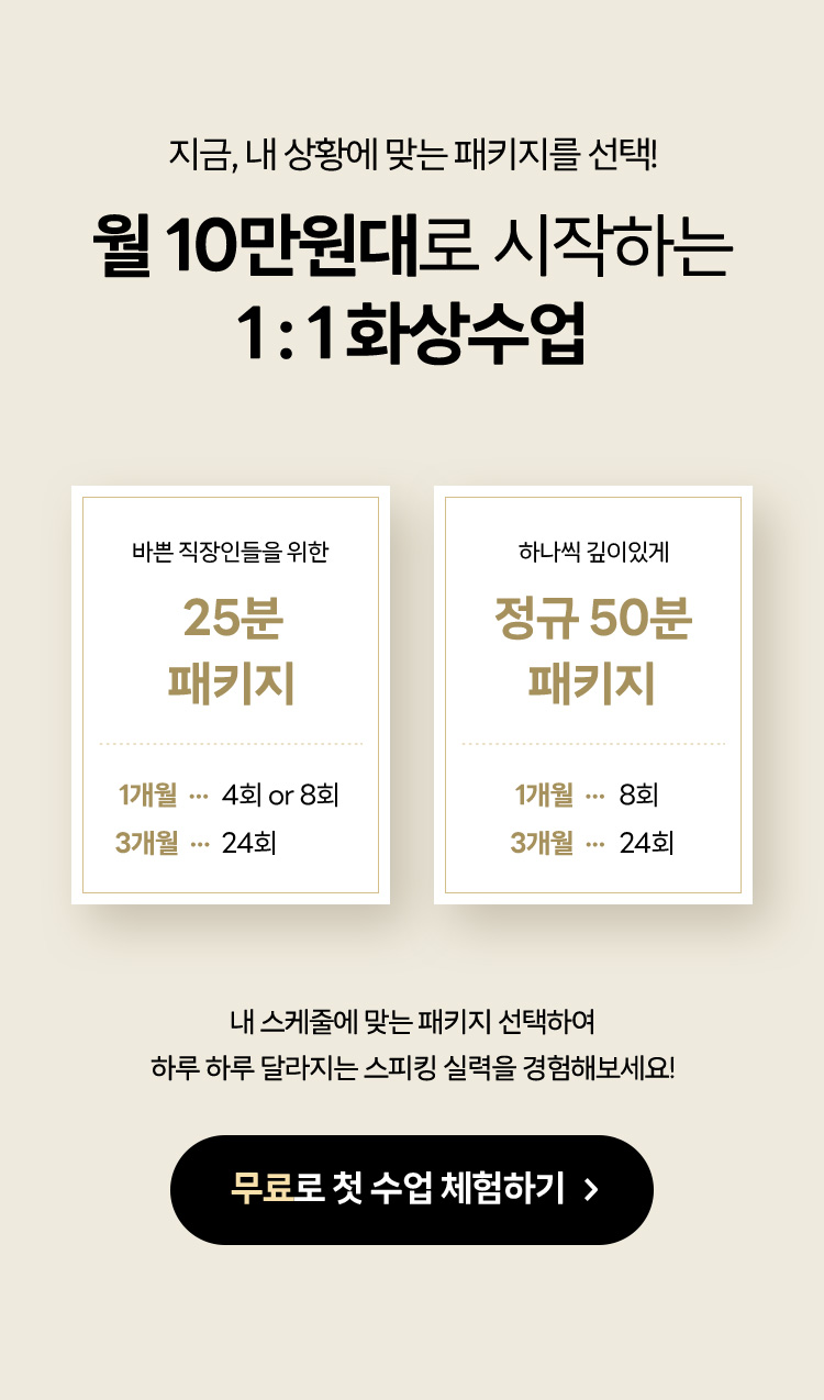 월 10만원대로 시작하는 1:1 화상수업